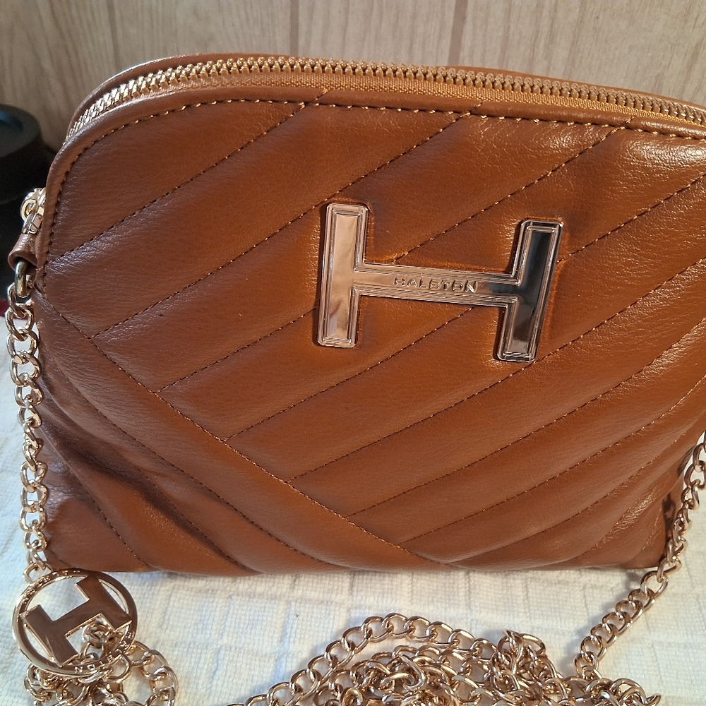 H By Halston Tan Crossbody Bag with Chain Strap